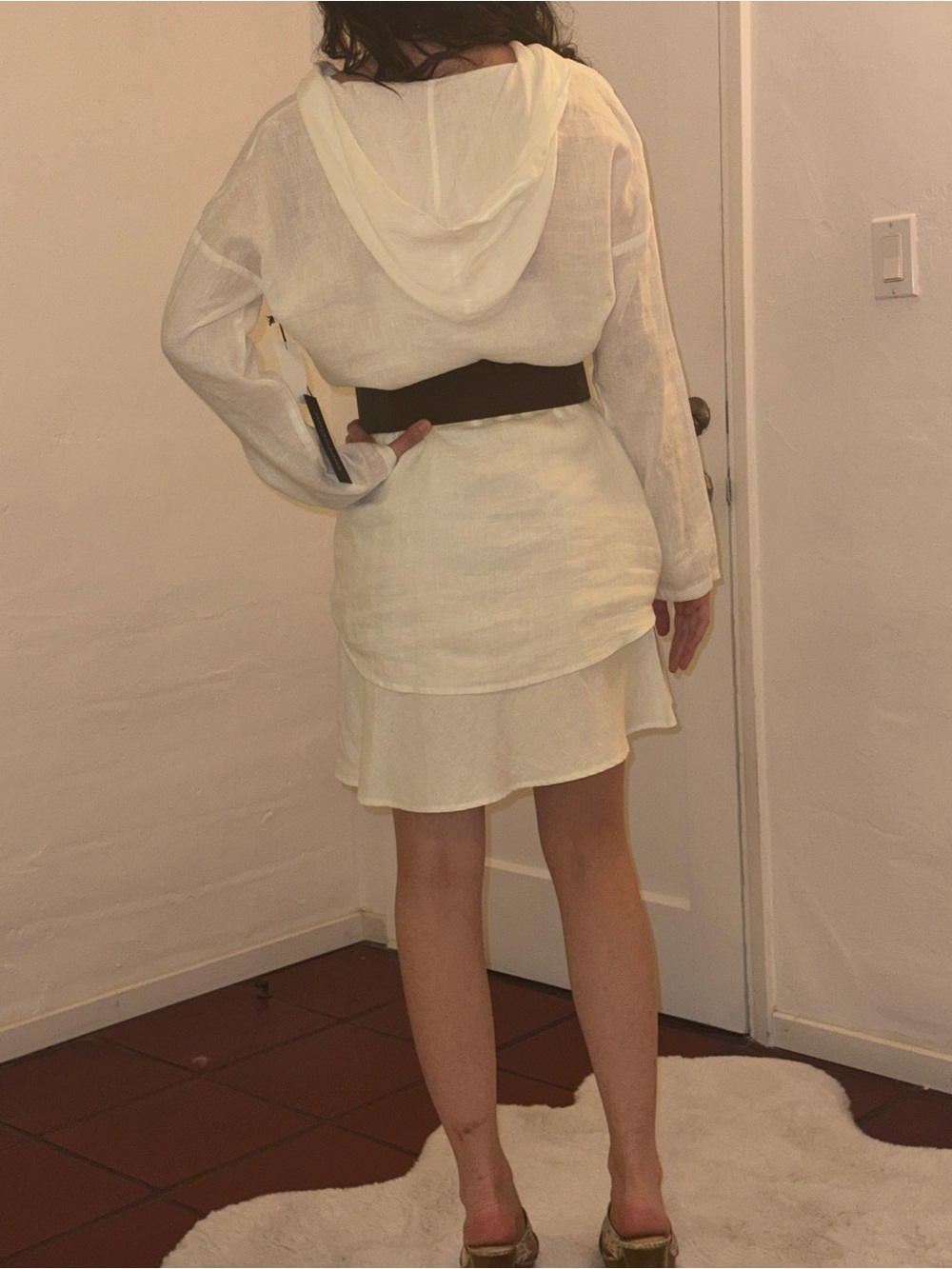White Tunic Top with Long Sleeves and Hoo - Picture 2 of 3